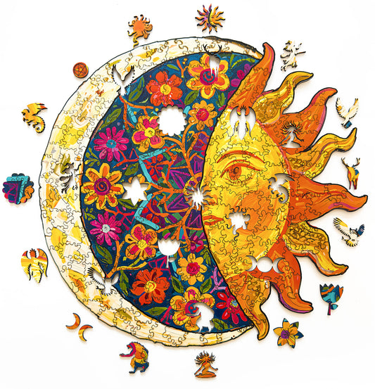 Wooden puzzle Moon, Sun and Flowers