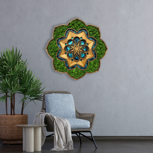 Wooden UV printed Moss wall decor Mandala Ornament