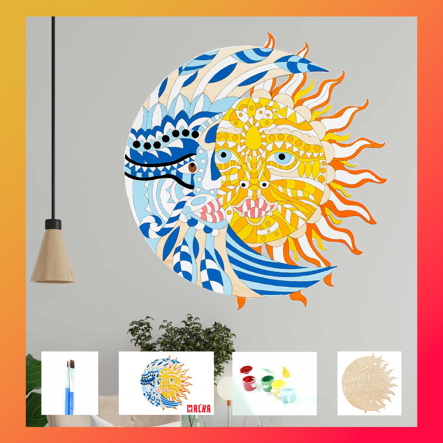 Day and night - 2D Wooden coloring image - wall decoration