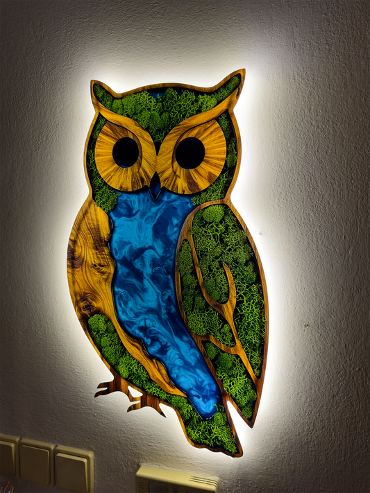 Glowing poster Moss wall decor Owl Ema