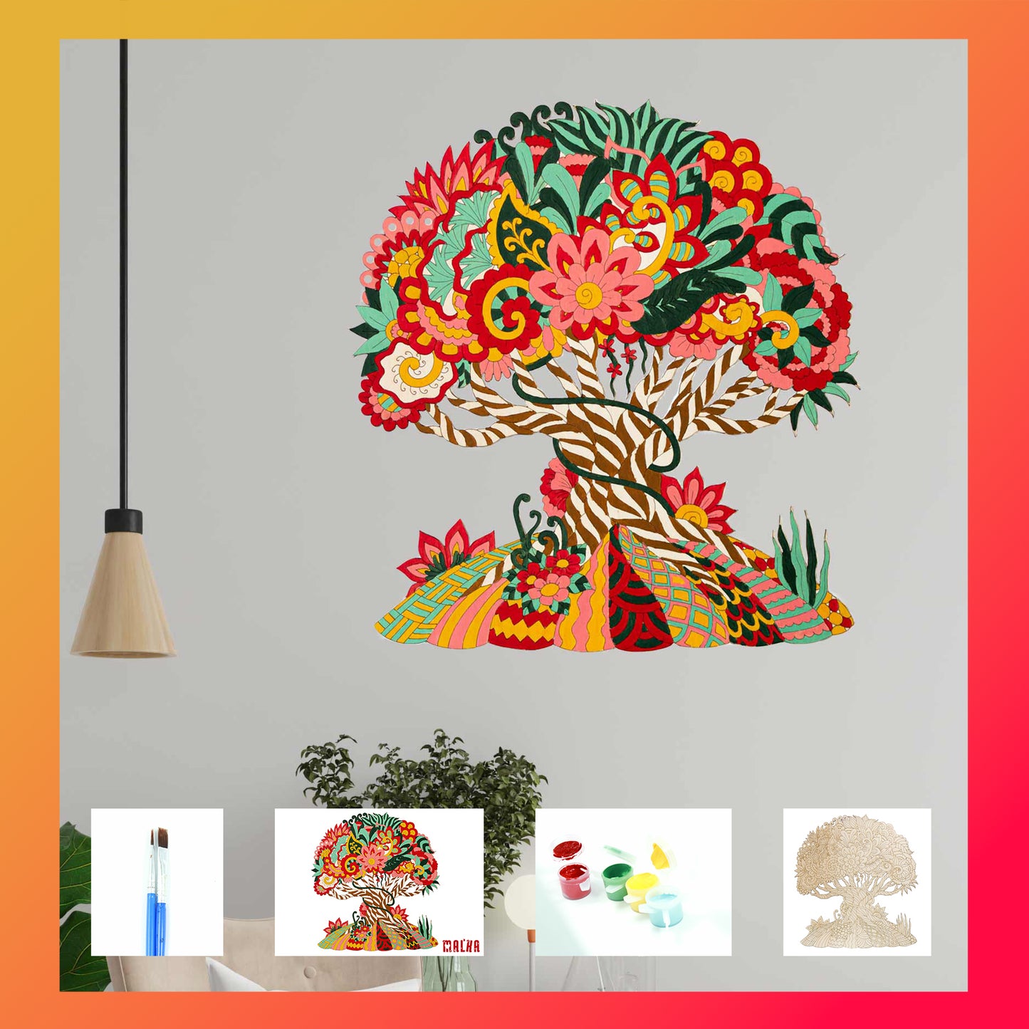 Tree of the forest fairies - Wooden coloring image - wall decoration