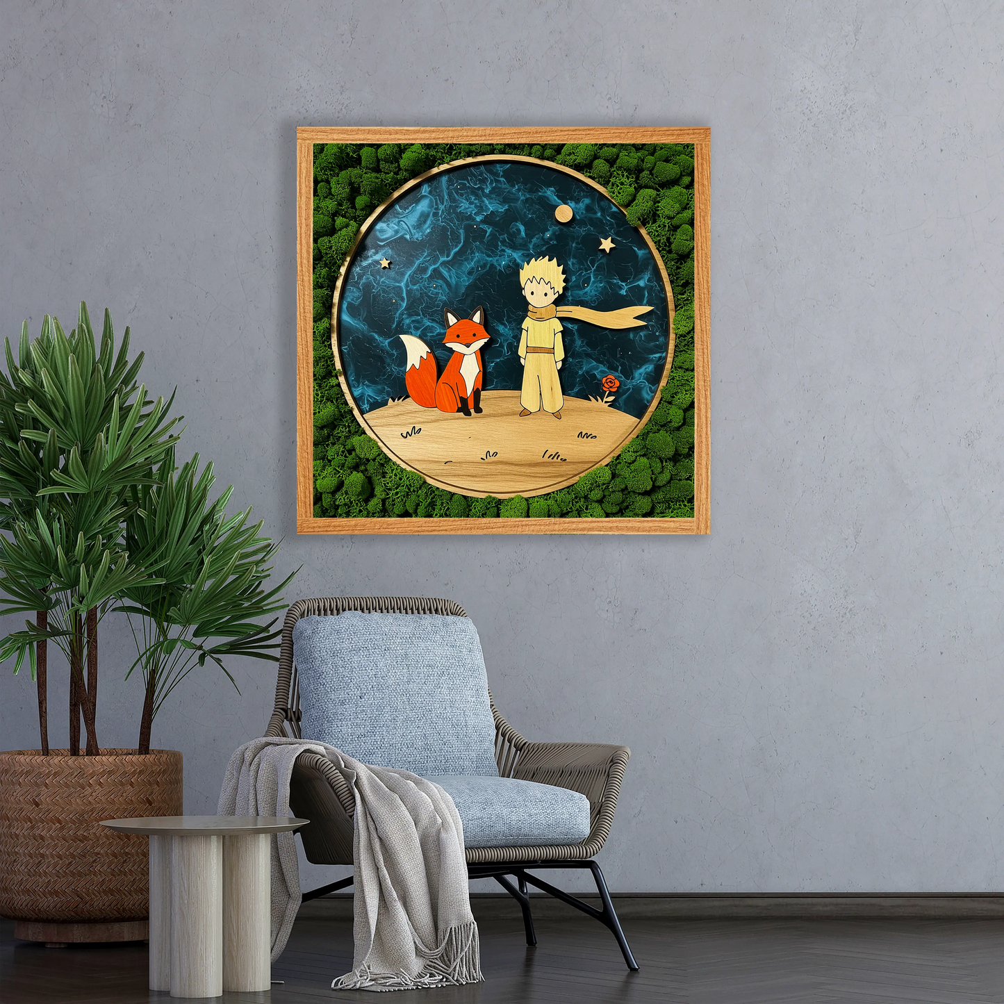 Wooden UV printed Moss wall decor Little Prince nO.1