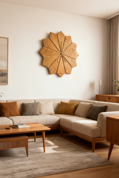 Sunrise Oak-on-Oak – 3D Oak Wood Wall Clock