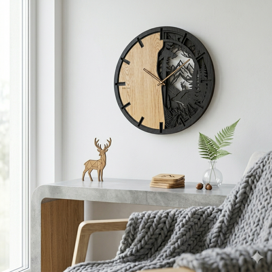 Mountain oak wall clock