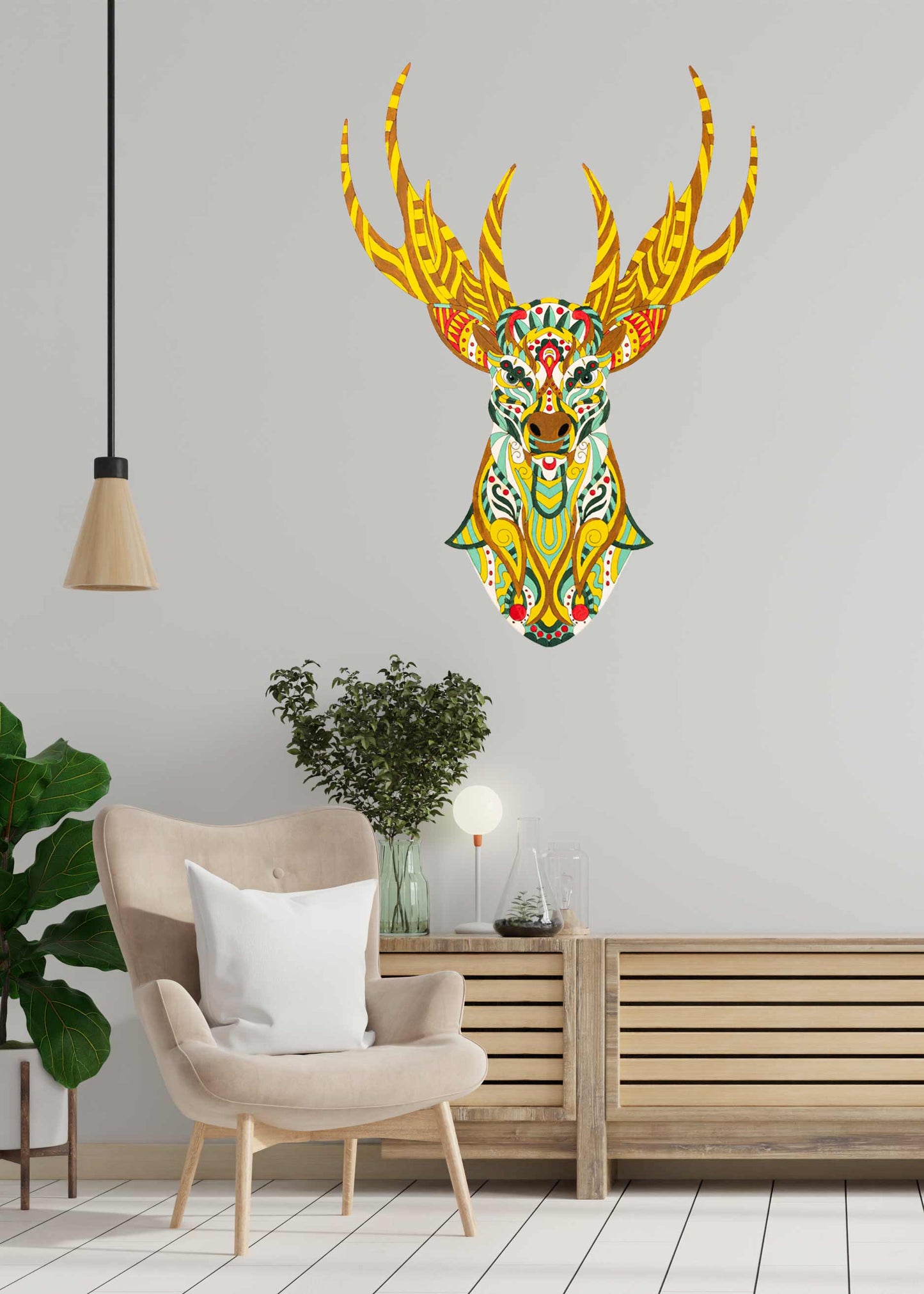 Mandala deer - Wooden coloring image - wall decoration