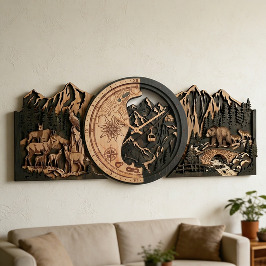 Alpine World – 3D Oak Wood Wall Clock
