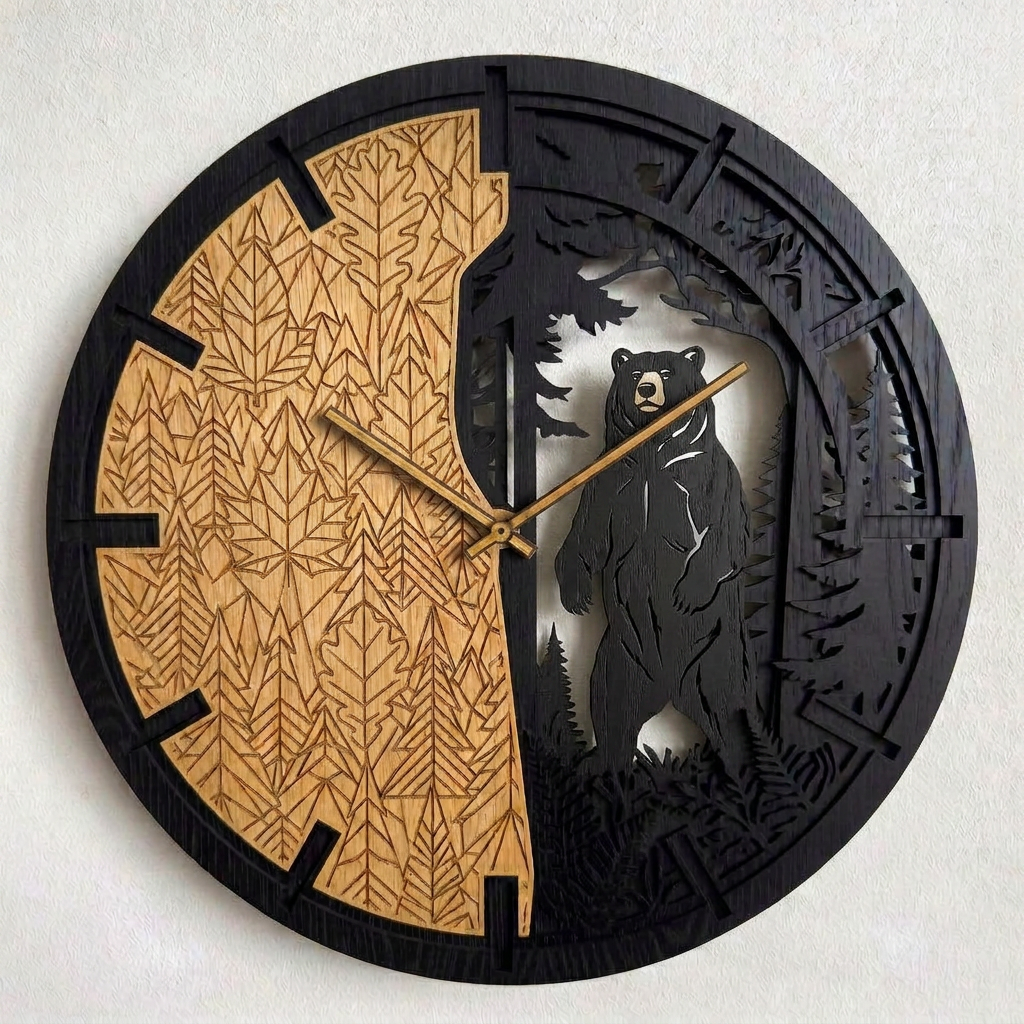Bear oak wall clock