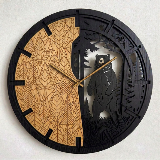 Bear oak wall clock