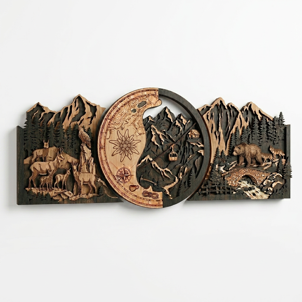 Alpine World Panel – Real Nature Oak Wood Wall Decor (T-Tatra)