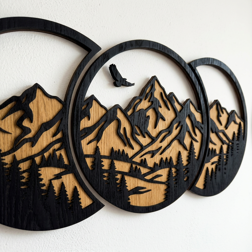 Mountain Circles – Real Nature Oak Wood Wall Decor (T-Tatra)
