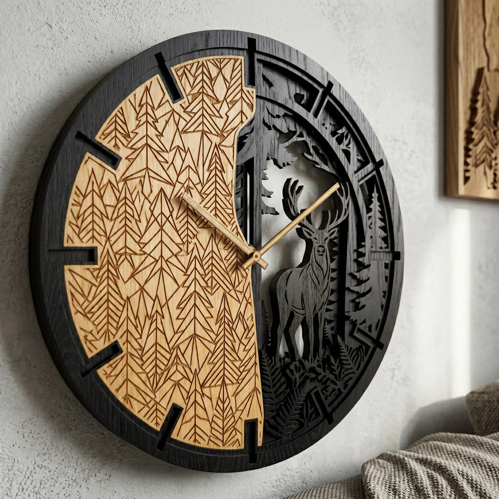 Deer – 3D Oak Wood Wall Clock (T-Tatra)