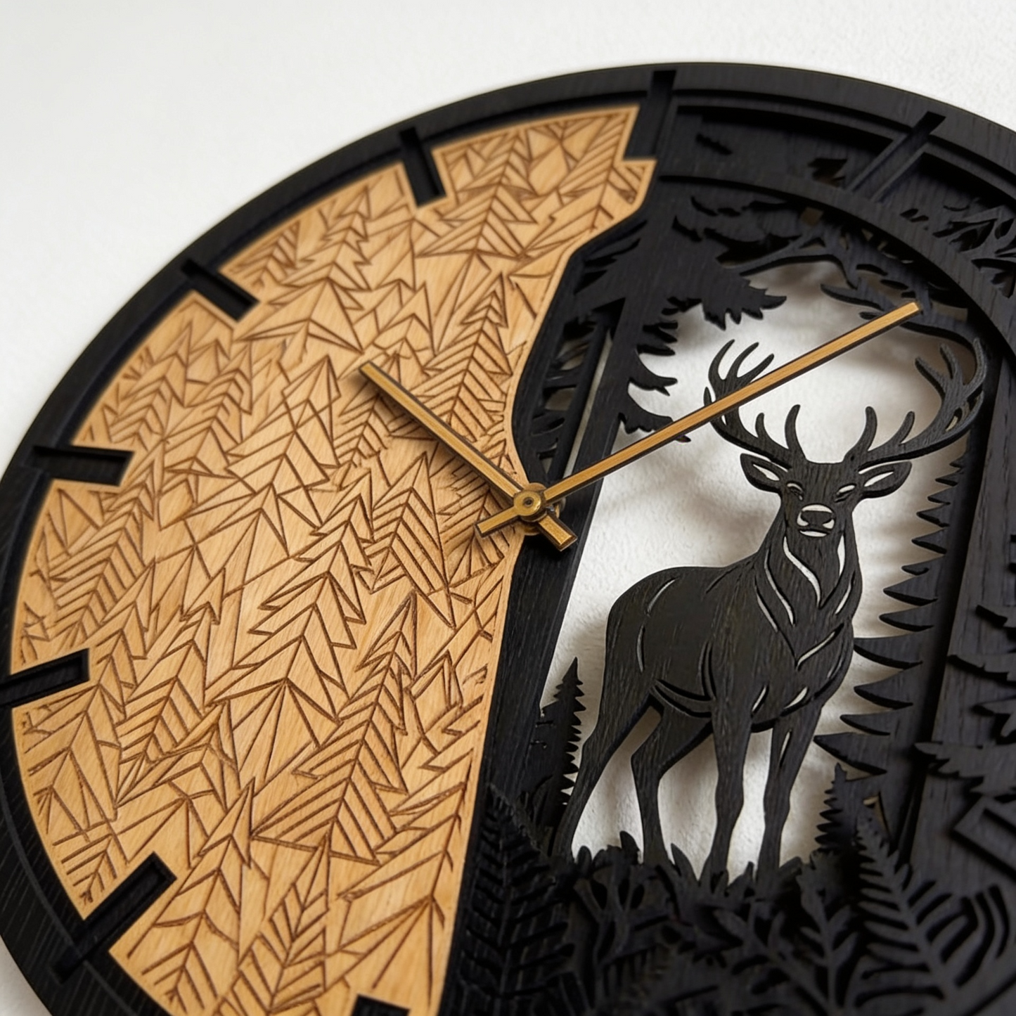 Deer – 3D Oak Wood Wall Clock (T-Tatra)