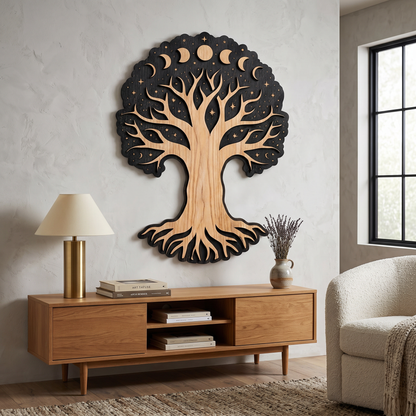 Tree of Moon Phases – Real Nature Oak Wood Wall Decor