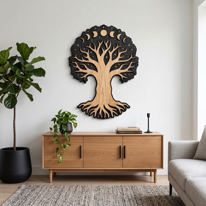 Tree of Moon Phases – Real Nature Oak Wood Wall Decor
