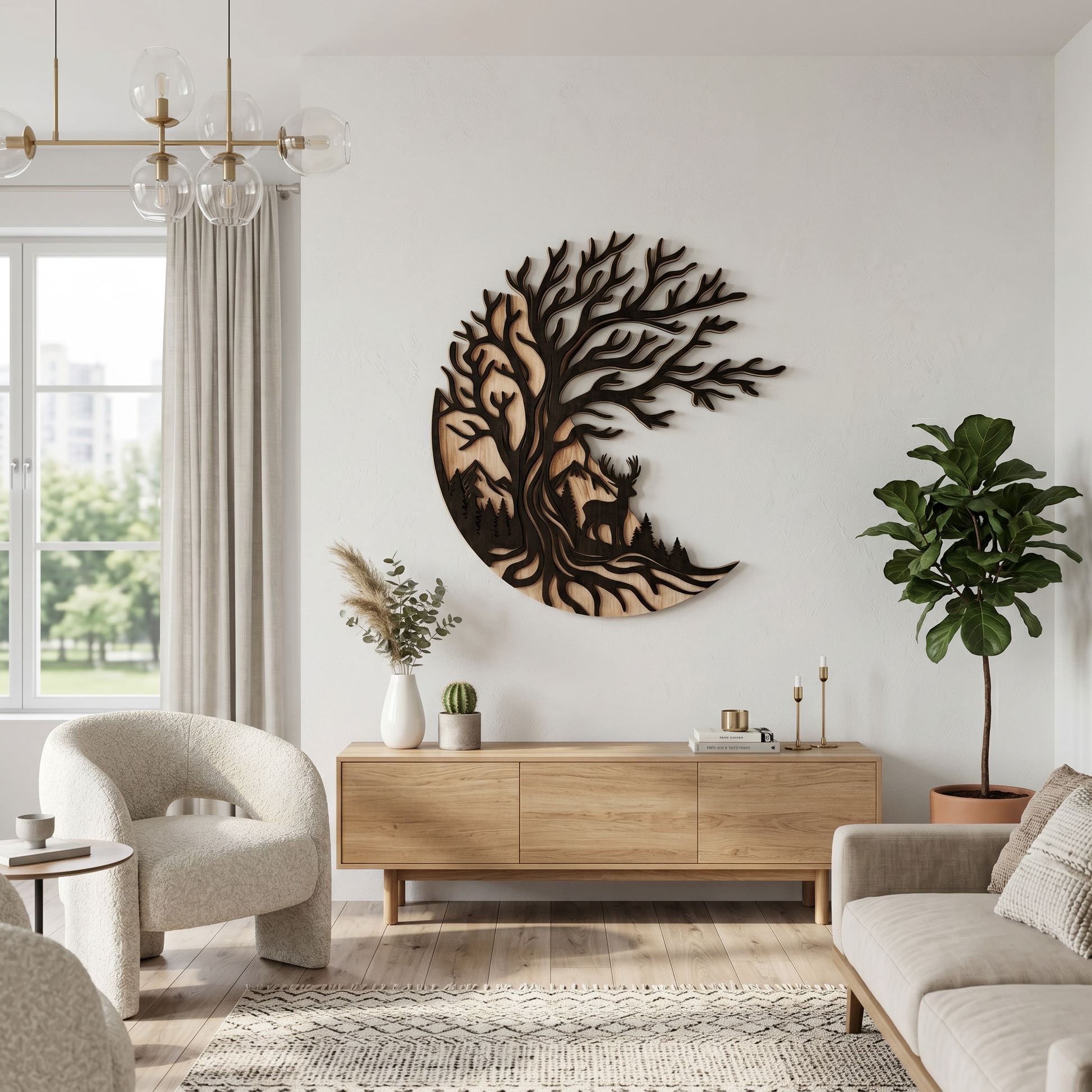 Tree of Life willow and deer oak wall decor