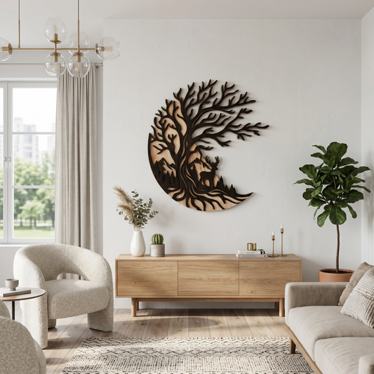 Tree of Life willow and deer oak wall decor