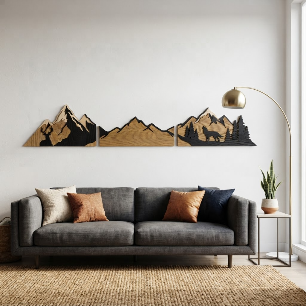 Mountains &amp; Landscape Panel – Real Nature Oak Wood Wall Decor