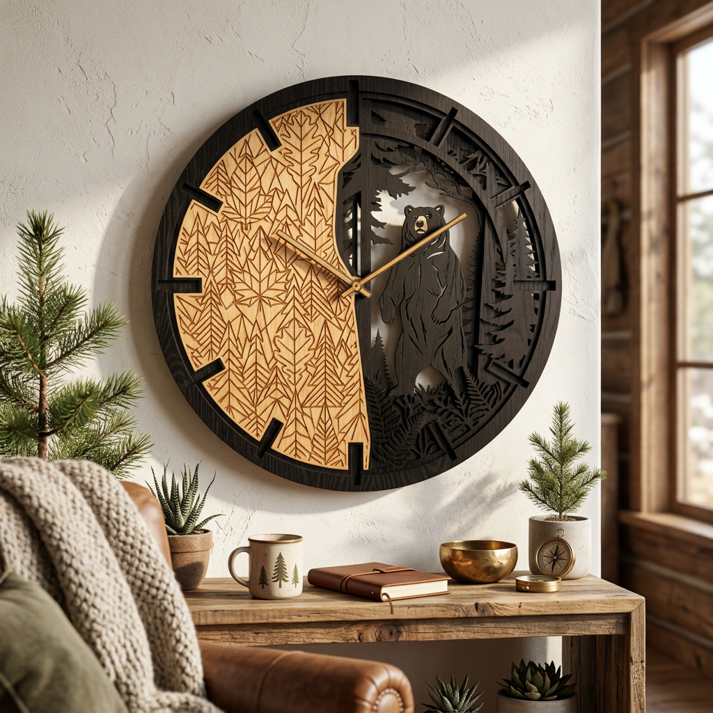 Bear – 3D Oak Wood Wall Clock (T-Tatra)