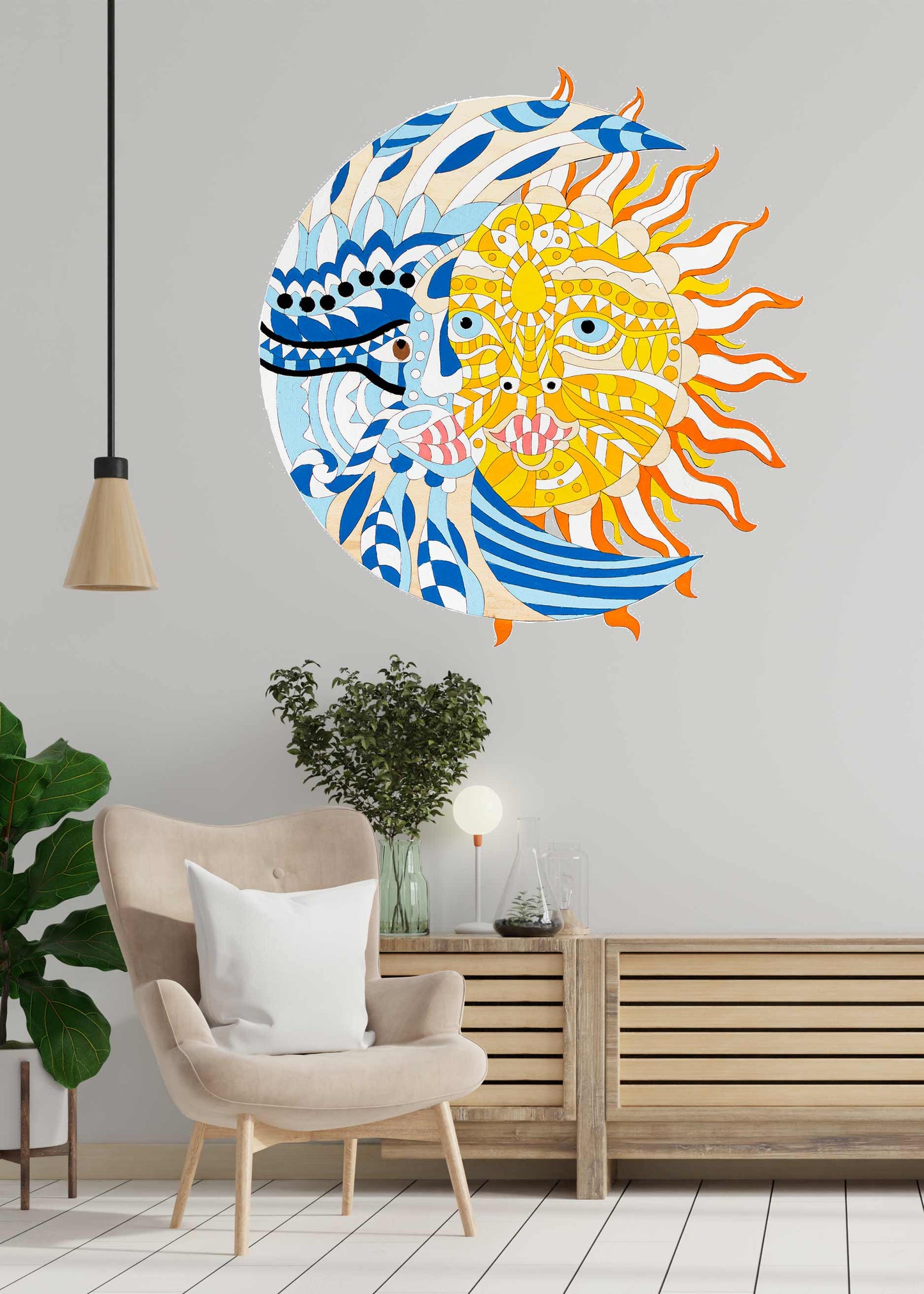 Day and night - 2D Wooden coloring image - wall decoration