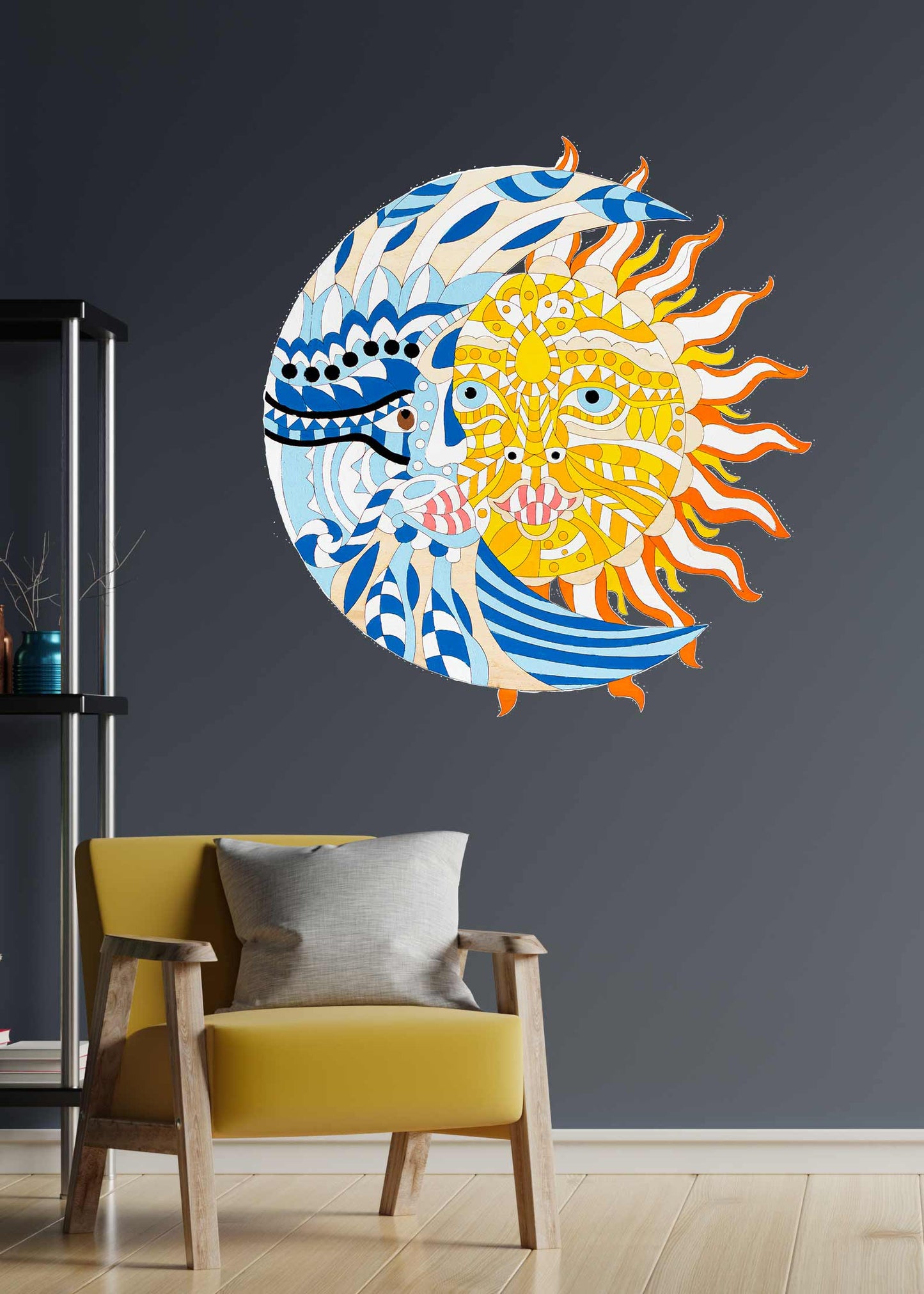 Day and night - 2D Wooden coloring image - wall decoration