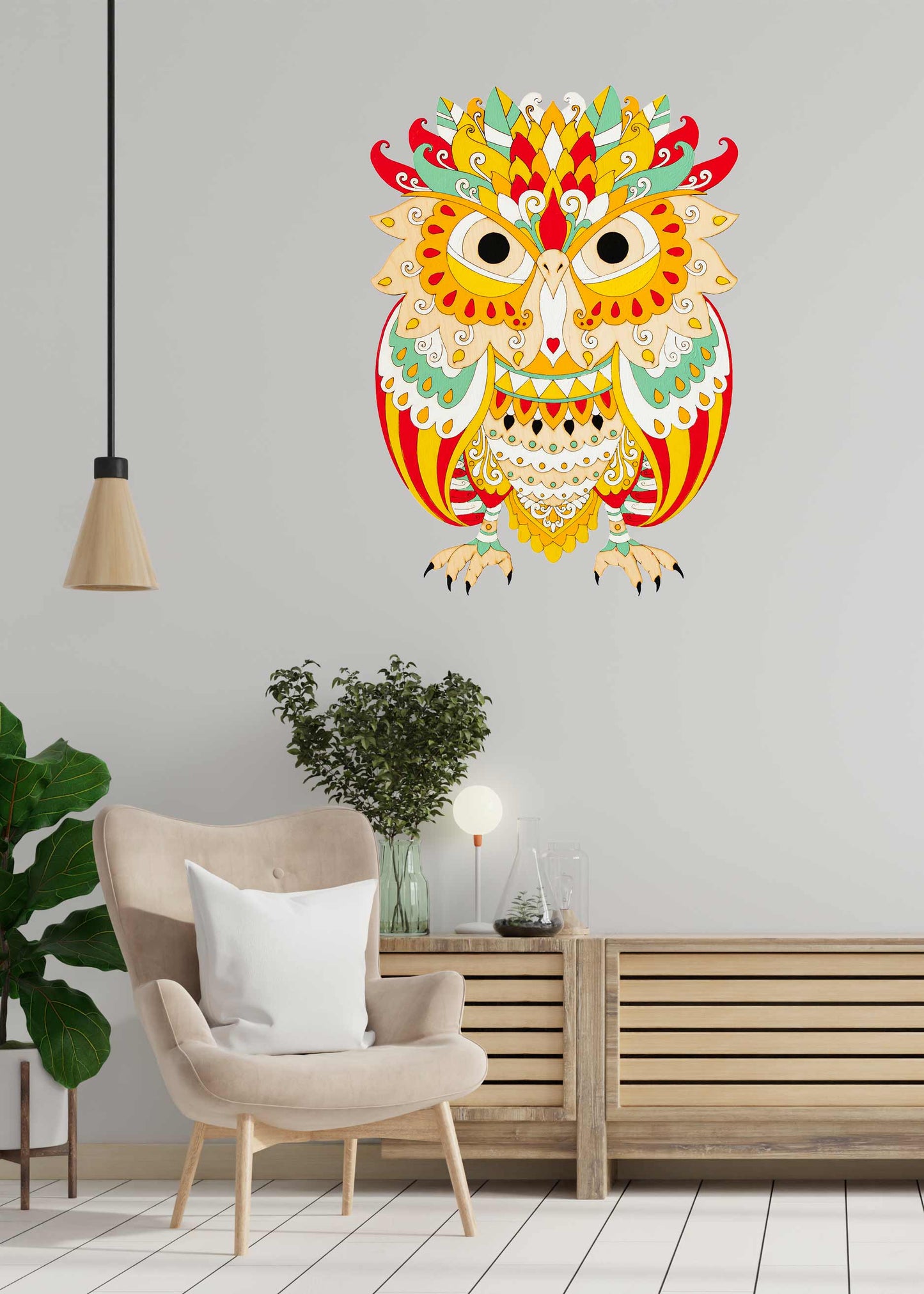 Mandala owl - Wooden coloring image - wall decoration