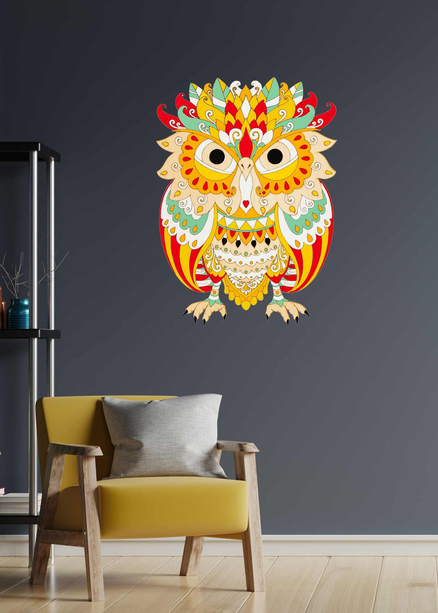 Mandala owl - Wooden coloring image - wall decoration