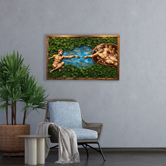 Wooden UV printed Moss wall decor Creation of Adam