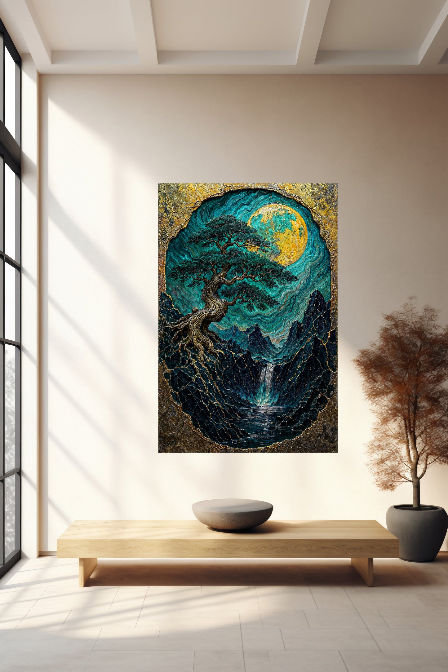 Wooden UV printed Wall Decor - Golden Pine Tree